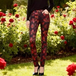 7 For All Mankind Skinny Jeans Red and Black Floral